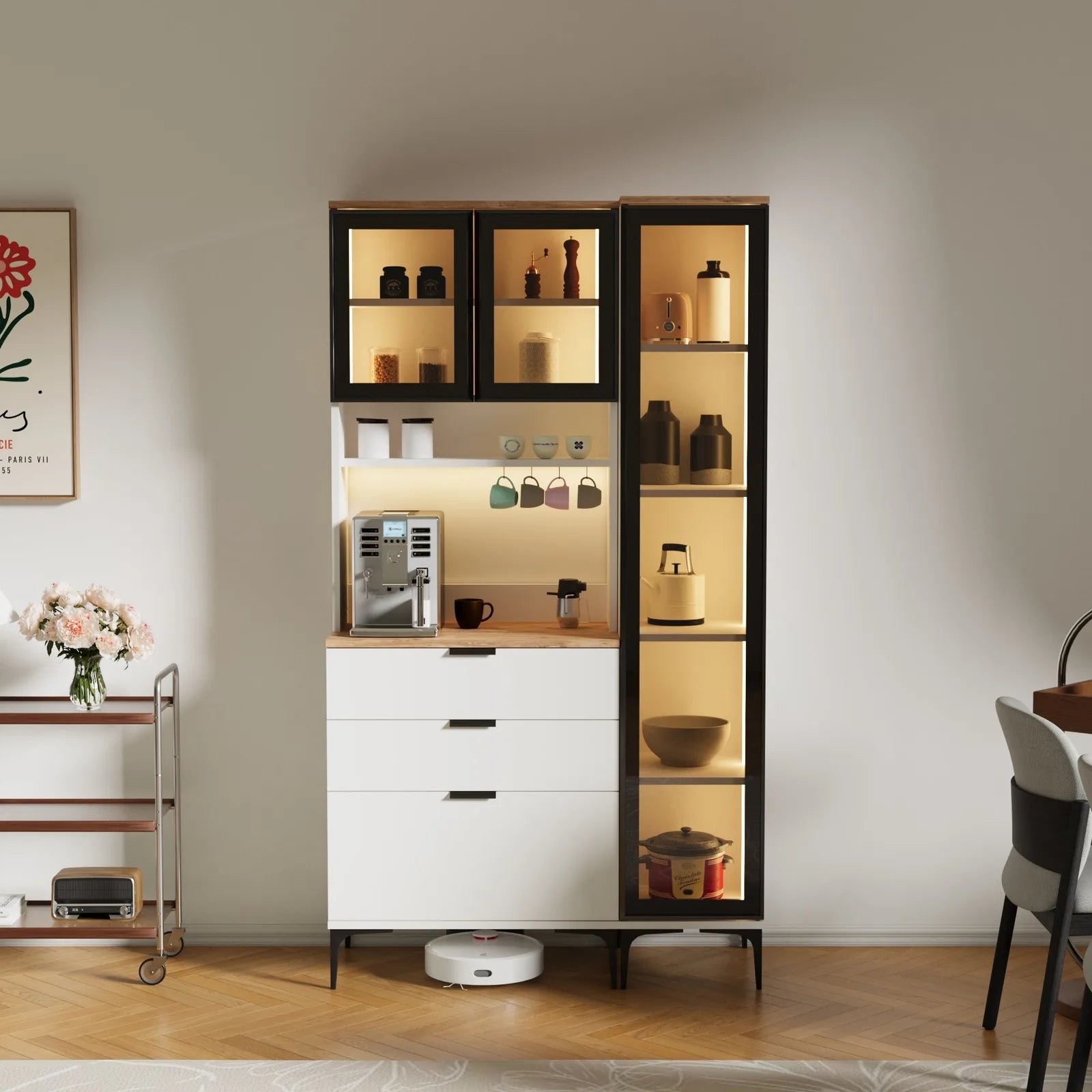 Dibek Çekmeceli + 350 Ledli Dolap