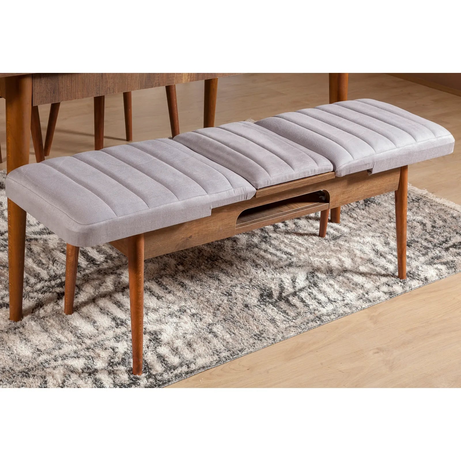 Sembol Açılır Masa Takımı Ceviz Soho Gri (1 Masa + 1 Bench + 2 Sandalye)